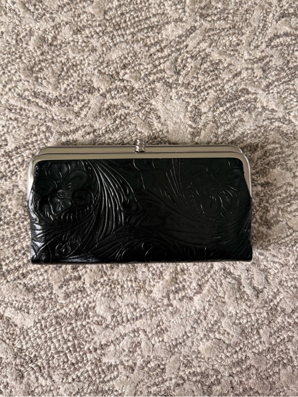 HOBO Lauren Wallet - Black Embossed Floral Details